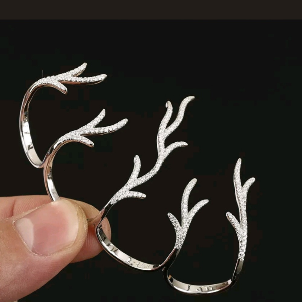 Sterling silver white saphire 4 ring hand cuff - Picture 5 of 12